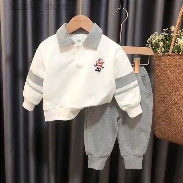 

clothing sets 2-10y boys girls korea sweater pullover lapel outfits set 2023 spring autumn new fashion baby casual sports cartoon 2pcs sets, White