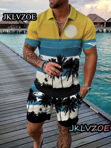 

men's tracksuits hawaiian beachwear set summer boho shirt shorts 2piece casual polo shirts and sweatsuit 230424, Gray