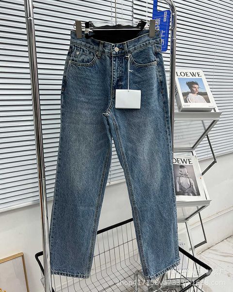 

high edition aw2023 spring/summer new fashionable waist bikini spliced loose straight leg jeans for women, Blue