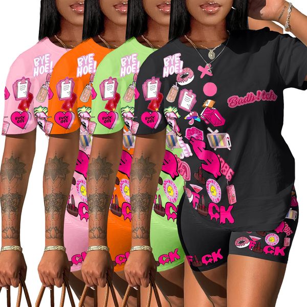 

summer women tracksuits two piece tracksuits shorts set designer 2023 new printed short sleeve casual sportswear, Gray