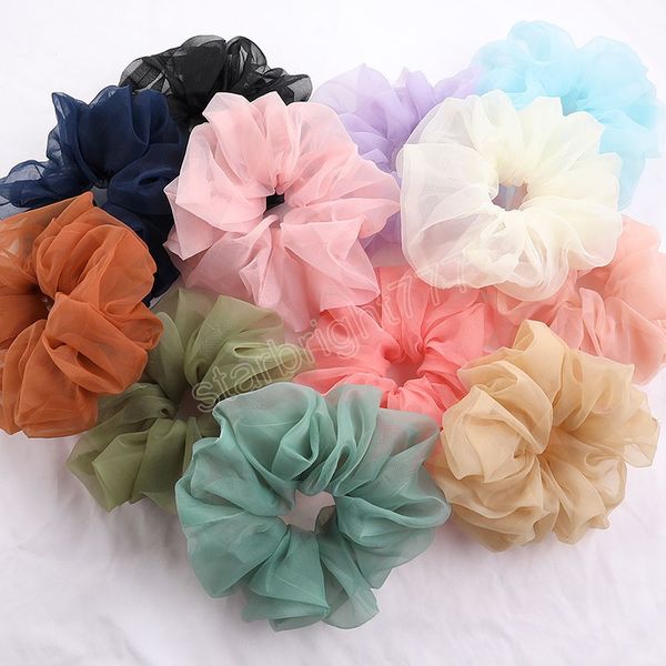 

fashion scrunchie women hair ties elegant colorful large tulle hair scrunchies girls elastic hair band hair accessories, Slivery;white