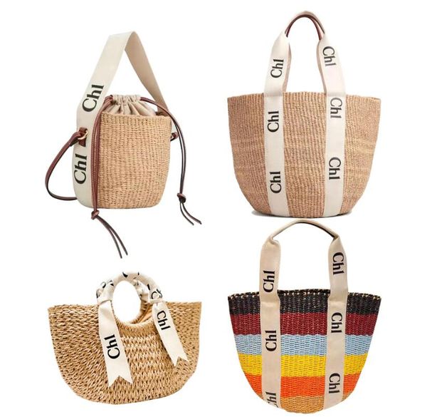 

woody raffia travel beach basket tote bags womens mens designer purses wallet summer weave straw fashionable shoulder luxury crossbody handb