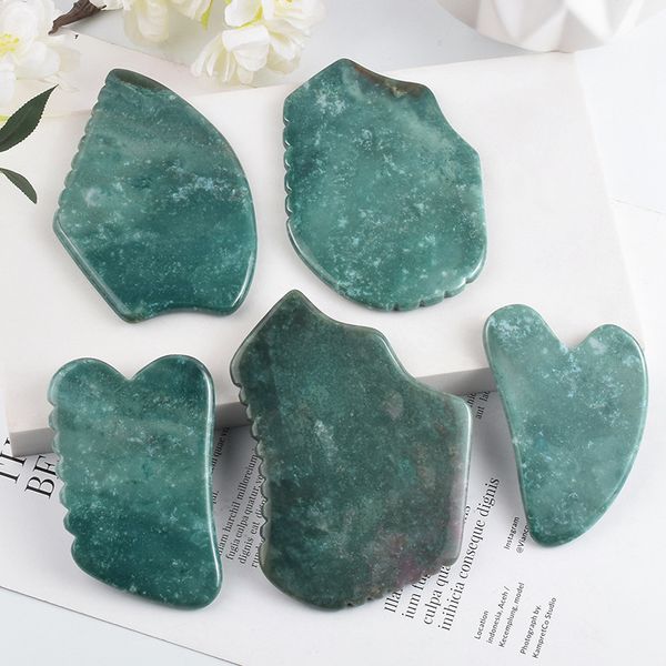 

natural jade moss agate gua sha facial tools anti aging sawtooth guasha stone massage tool face lifting anti wrinkle beauty health skin care