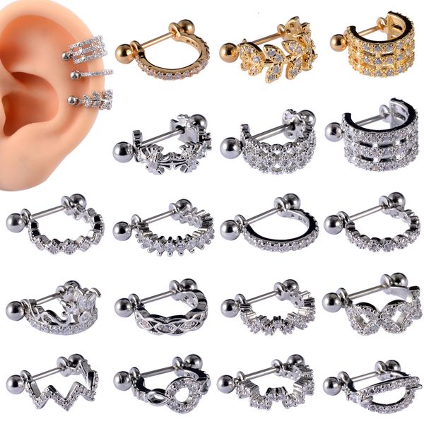 

nose rings studs 25pcslot ear cartilage ring stainless steel barbell with cz hoop tragus cartilage cuff piercing helix daith rook lobe earri, Silver
