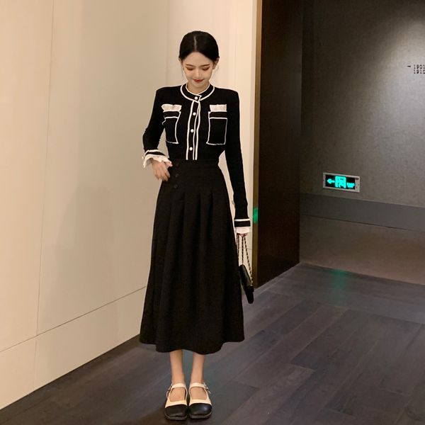 

skirts gbb0895 splice ruffle sleeve short knitted cardigan autumn style fashionable fried street chic women's wear 230424, Black