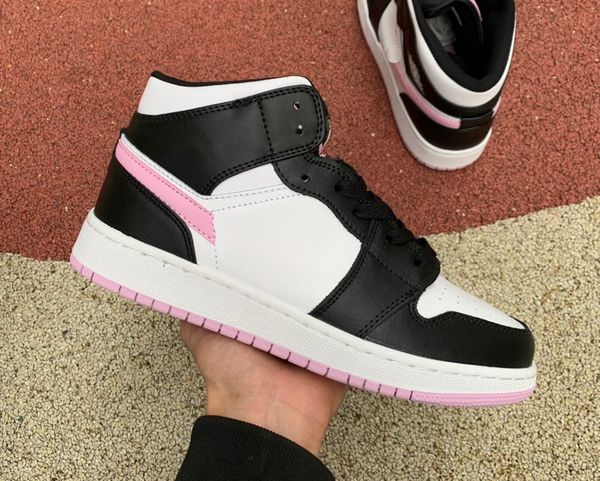 

jumpman 1 mid light arctic pink basketball shoes 1s white/light arctic pink-black sports outdoor sneakers whit box