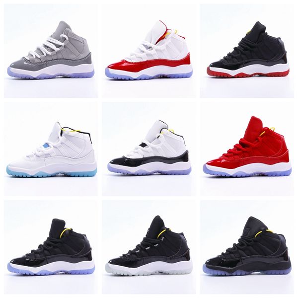 

2023 infant designer kids shoes td cool grey 11 xi sneaker concord space jam metallic silver pink snakeskin bred legend blue children boys g, Black