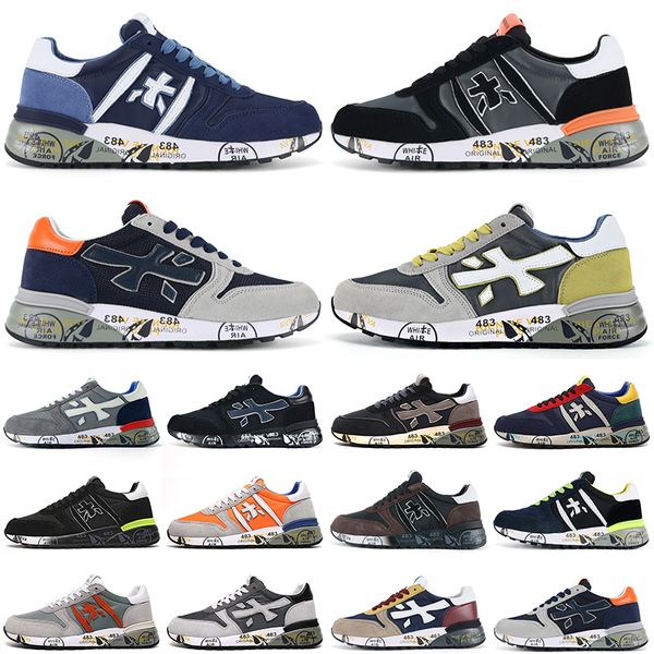

premiata mick running shoes mens trainers black white grey neon blue suede men outdoor sports sneakers hiking walking jogging