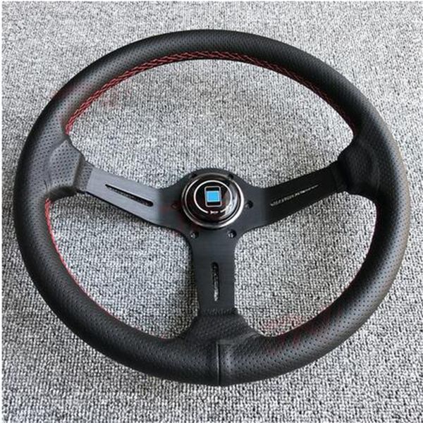

3 spokes perforated leather black steering wheel 14inch 350mm red stitching