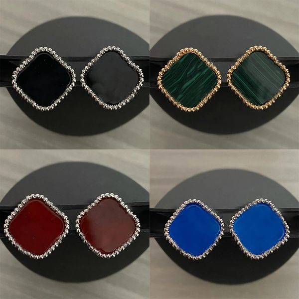 

four leaf clover designer earrings gems earring woman stud fashion blue green rose gold silver plated luxury earings hiphop jewelry simple c, Golden;silver