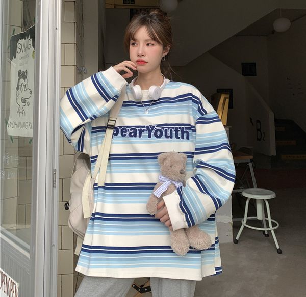 

women's jackets embroidery letter loose sweatshirt pullover hoodie women's harajuku large stripe y2k fabric casual plus size 23042, Black;brown