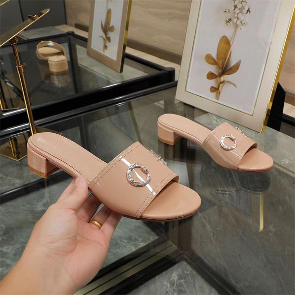 

designer women's mid-heel slippers summer leather fashion buckle chunky heel sandals l one word soft tow box large size 35-44, Black