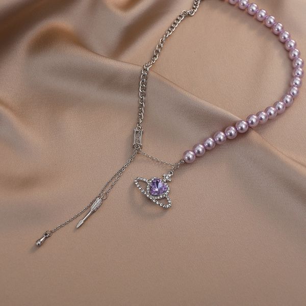 

pendant necklaces artificial pearl chokers necklace woman planet bridal wedding link chain girls jewelry gold color kpop 230424, Silver