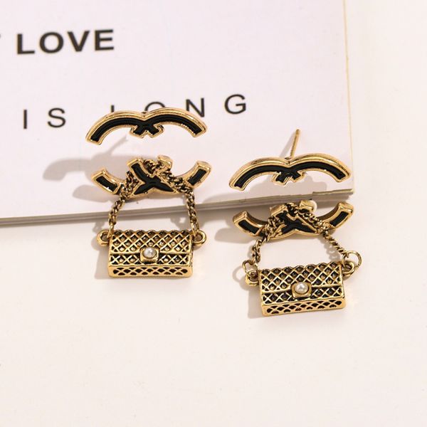 

designer bag stud earrings womenlove black earrings gold plated 2023 new gifts jewelry wedding party girls earrings stainless steel, Golden;silver
