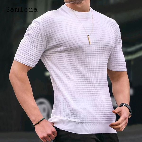 

men's t-shirts solid knitting t-shirt men short sleeve ruched plaid mens clothing summer casual pullovers oversized tees 230425, White;black