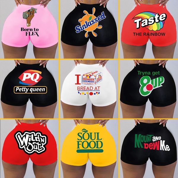 

women's shorts womens booty rainbow printed sport workout pants plus size summer bodycon clubwear stretch slim snack 230424, White;black