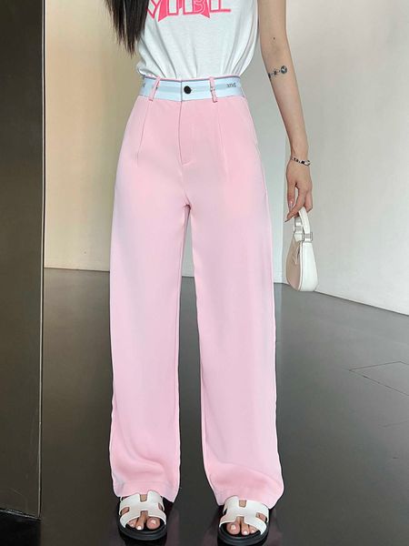 

23ss womens pants womens designer clothing custom webbing alphabet hand stitched metal alphabet showing thin trousers casual suit pants wome, Black;white