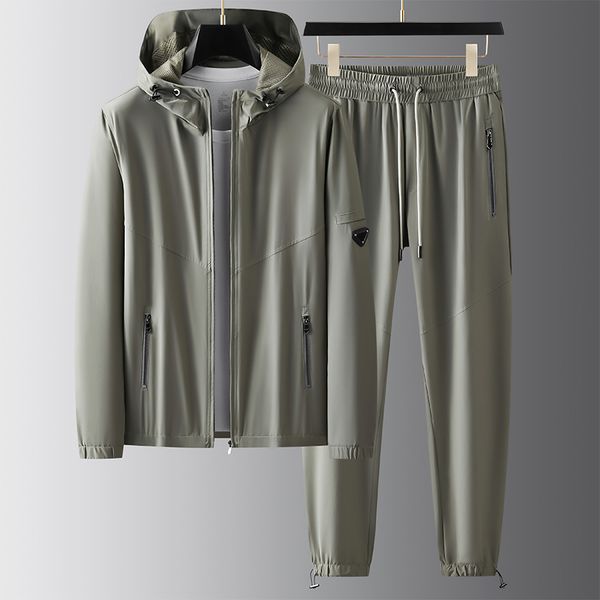 

men's tracksuits slim and comfortable luxury selection high-end quality spring and autumn fashion handsome silky men's hooded leis, Gray