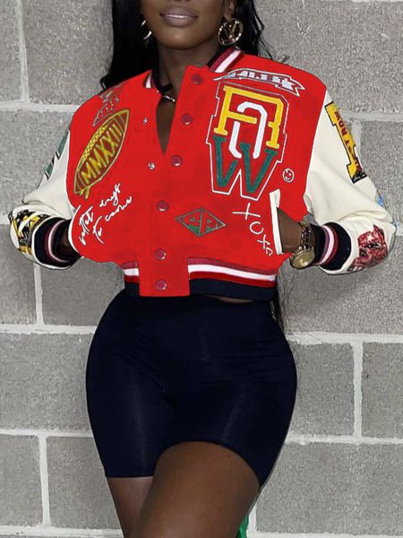 

women's jackets lw cotton letter print striped varsity jacket 230425, Black;brown