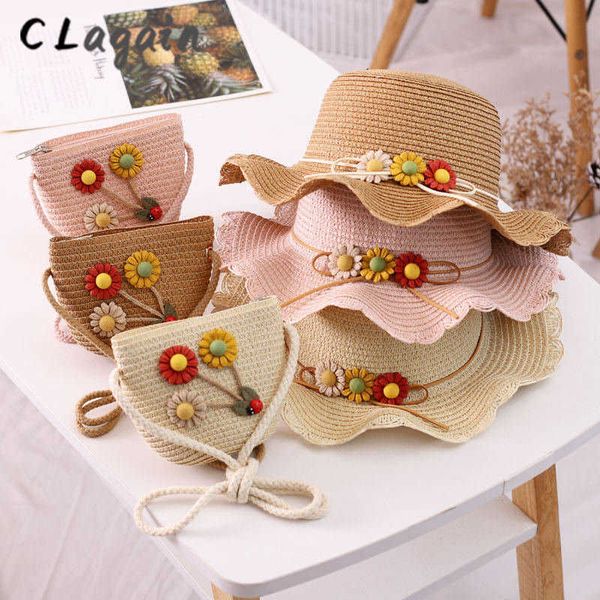 

caps hats 2023 new children's sunscreen hat girl's summer shade princess straw sun hat set (hat+ bag) p230424, Yellow