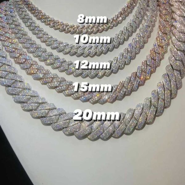 

custom pass diamond test vvs moissanite diamond cuban link chain 10mm 12mm 15mm 18mm 20mm hip hop necklace men 925 jewelry, Silver