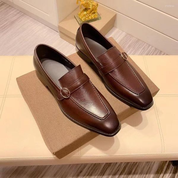 

dress shoes spring autumn mens loafers genuine leather wedding casual business men hand painted slip on, Black