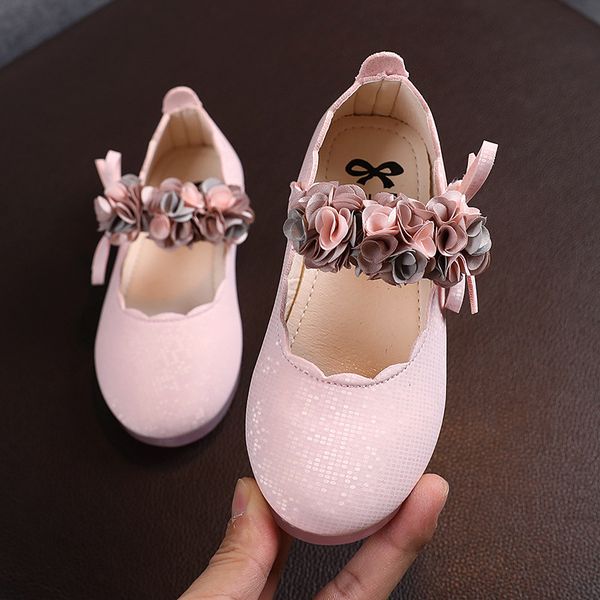 

sneakers children's fashion flower leather girls' crystal soft sole princess shoes bow dancing 230424, Black;red