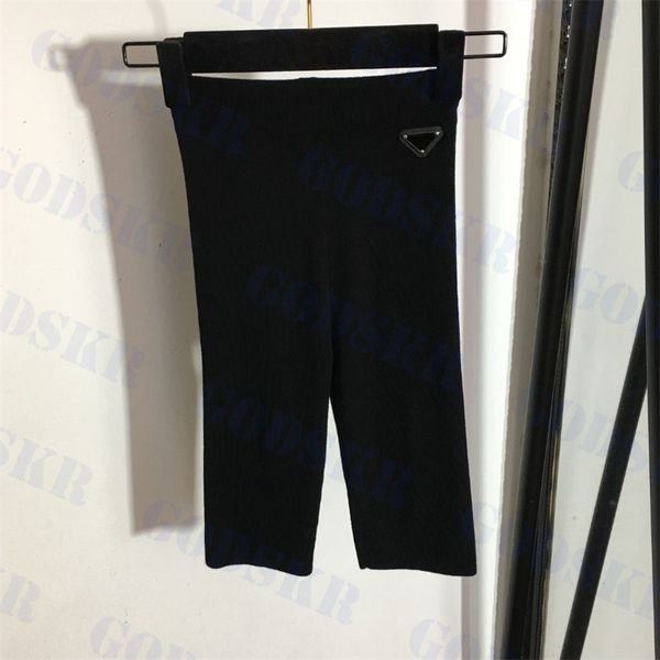

knitted black shorts triangle logo sweatpant for women elastic slim fit short pants womens leggings