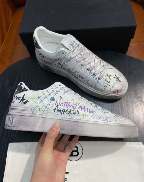 

luxury b-skate sneakers shoes suede leather graffiti white black trainers technical fabric graffiti leather white black calfskin casual walk