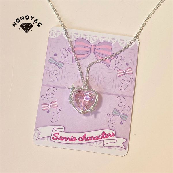 

pendant necklaces fashion peach heart water drop necklace jewelry pink crystal girl sweet cool clavicle chain aesthetic y2k accessories 2304, Silver