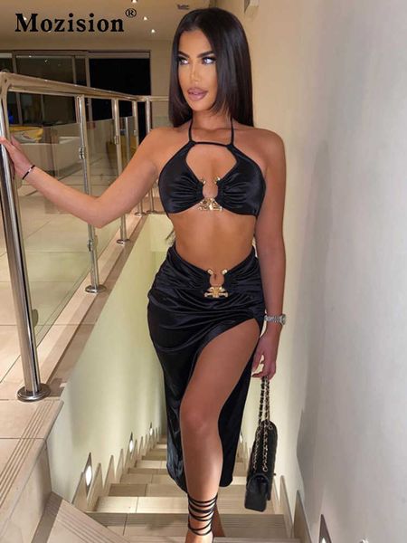 

two piece dress mozision velvet strapless crop tube high waist slit maxi dress 2 pcs suits 2022 fall women fashion streetwear vestido j23042, White