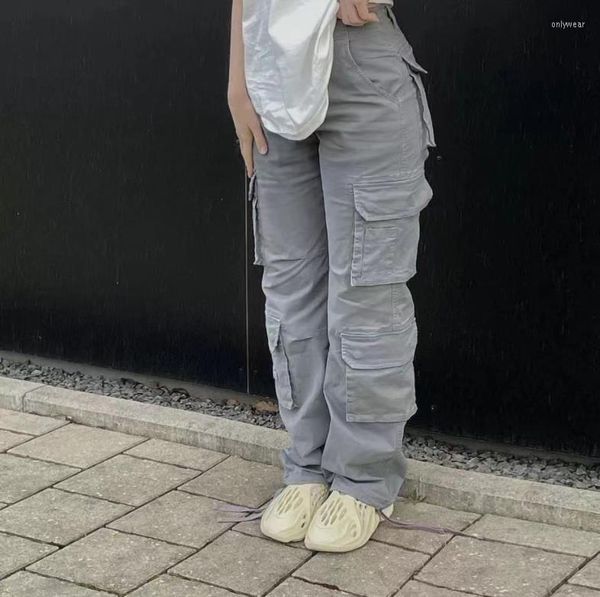 

Women' Pants Spring Women Cargo Vintage Baggy Jeans 90s Streetwear Pockets Wide Leg High Waist Straight Y2k Denim Trousers Overalls, Black