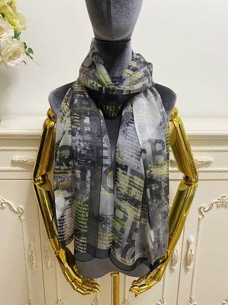 

women's long scarf scarves 100% silk material thin and soft pint letters hearts pattern size 180cm - 65cm, Blue;gray