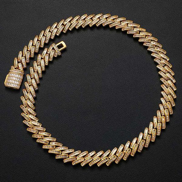 

drop shipping hip hop 14mm 925 sterling silver baguette moissanite diamond cuban link chain necklace
