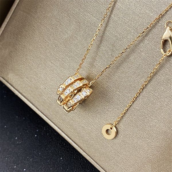 

luxury necklace ladies stainless steel heart-shaped diamond pendant designer neck jewelry snake bone necklace full of diamond snake pendant, Silver