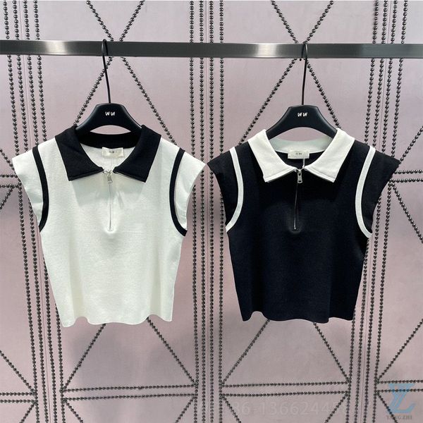 

2023 new half zip cardigan knitted tank for women t-shirt, Black