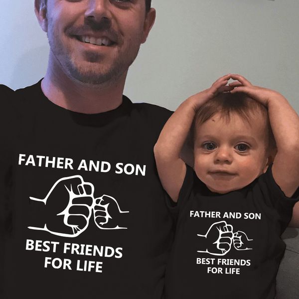

family matching outfits father and son friends for life print tshirt look daddy son clothes dad me baby tshirt 230424, Blue