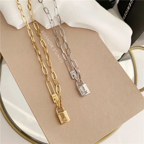 

european and american fashion necklaces for women street retro hip hop high sense locket pendant necklace gold cold wind clavicle chain, Silver