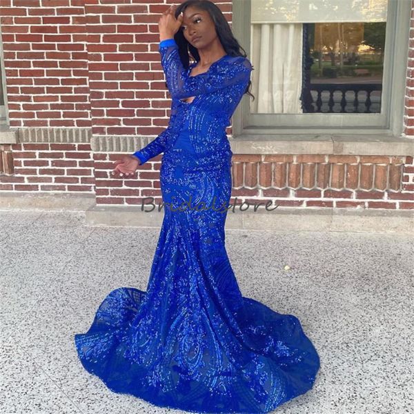 

glitter blue sequin prom dress black girls sparkle v neck long sleeve mermaid formal dresses evening wear 2023 birthday dance party gowns el