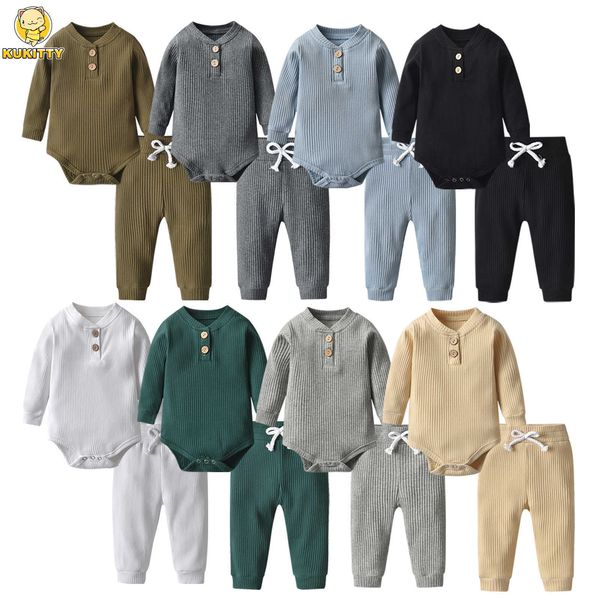 

clothing sets newborn baby boys girls clothes set cotton solid knitted ribbed long sleeve bodysuit and pants infant clothig outfits w0424, White