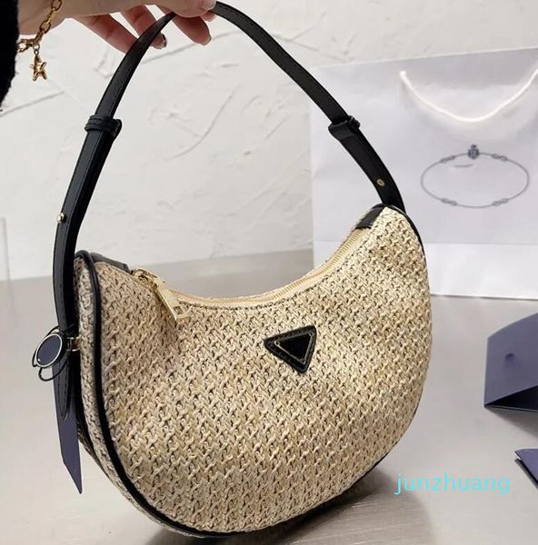 

pra da bag straw woven shoulder bag designer beach bags women crochet handbag 25 pouch metal triangle hobo bags zipper crescent purse wallet