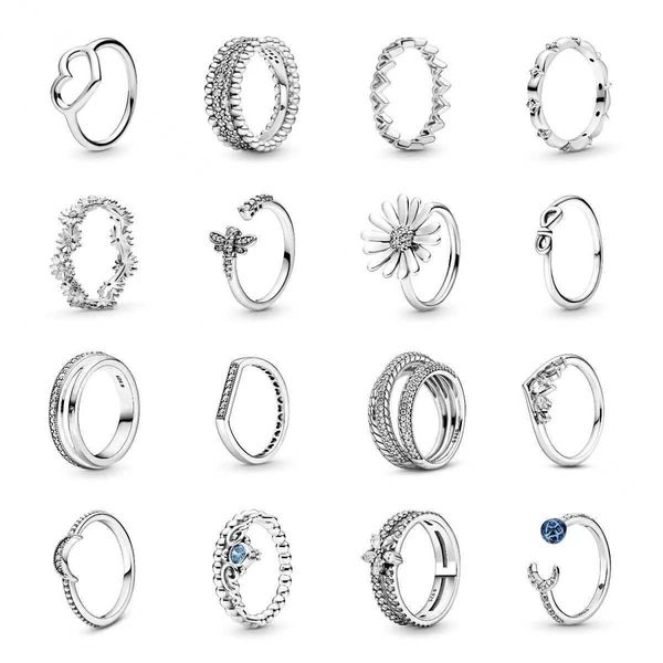 

wedding rings 925 silver new inlaid flower ring heart-shaped pandoraer ring, Slivery;golden