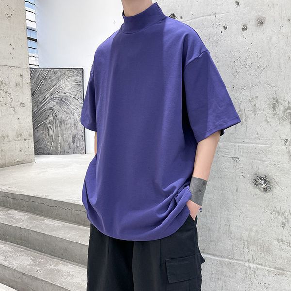 

men's t-shirts privathinker streetwear turtleneck men tshirt solid color hip hop male oversized t shirts man casual short sleeve tees 2, White;black