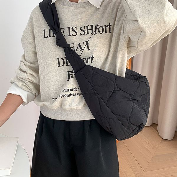 

evening bags casual large capacity hobo shoulder quilted padded crossbody nylon down cotton big tote shopper purses 230424