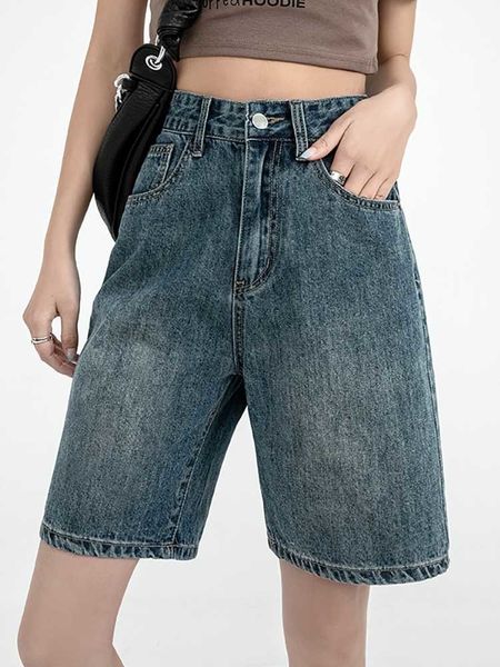 

women's shorts solid knee-length high waist denim shorts women boyfriend casual high waist wide leg shorts jeans 230425, White;black