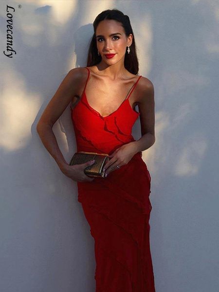 

two piece dress elegant ruffles backless v neck maxi for women camisole split slim long es 223 summer lady club party 23425, White