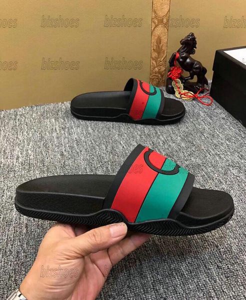 

designer rubber slipper 655265 interlocking g slide sandal for men women's green red striped flat sandals italy luxurys summer pool sli, Black