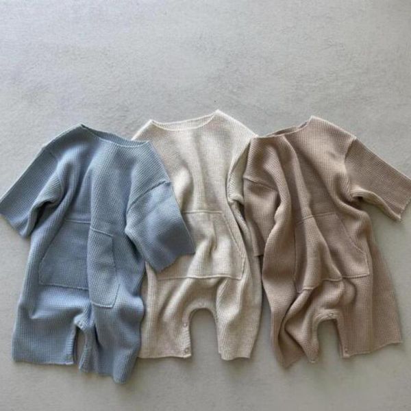 

rompers kid boy loose solid long sleeves romper baby autumn clothes girl simple cotton jumpsuit infant waffle outfits for 0-3y 230425, Blue