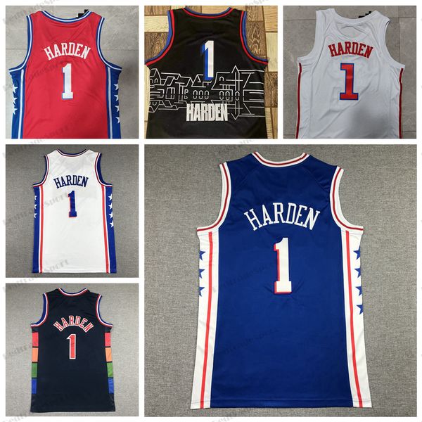 

mens 1 james harden basketball jerseys blue white shirts red black s-xxl, Black;red