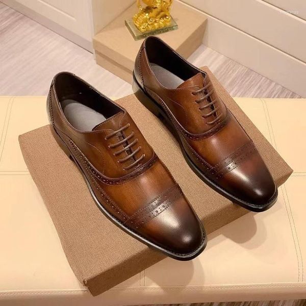 

dress shoes men genuine leather male handmade lace-up wedding formal for business office footwear, Black